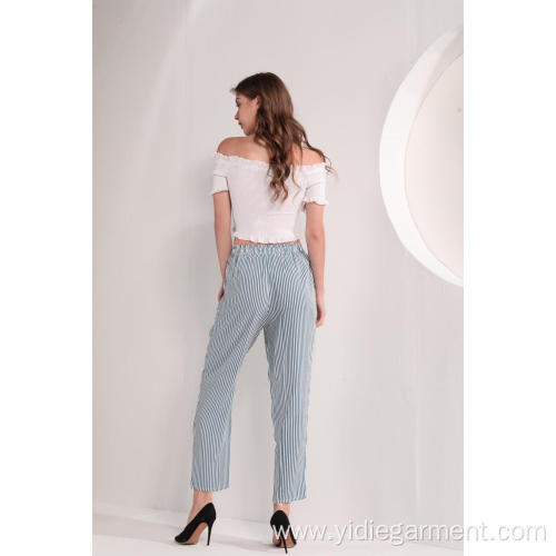 Wide Leg Pants Women's Blue and White Stripe Pants Factory